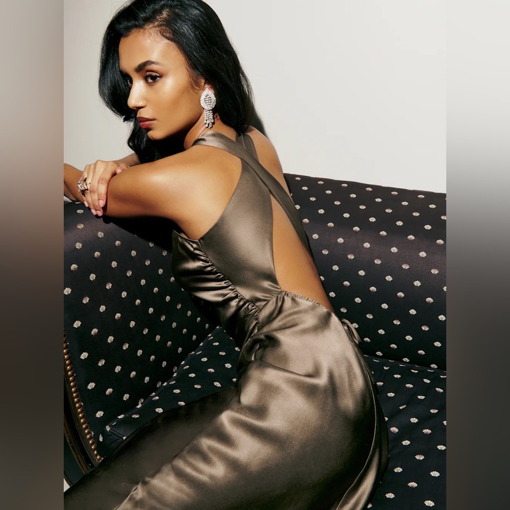 Reformation Olive Satin Maxi Dress - Picture 4 of 16